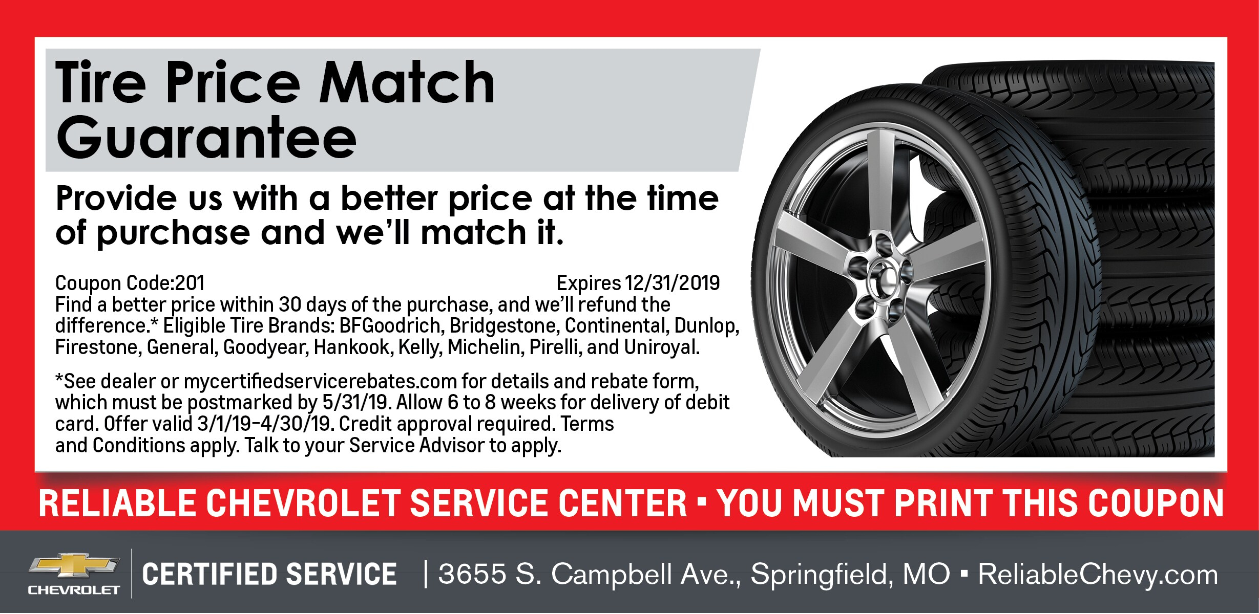 30 Day Price Match On TIres Reliable Chevrolet