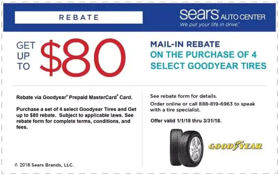 80 Sears Mail In Rebate On Goodyear Tires Coupon