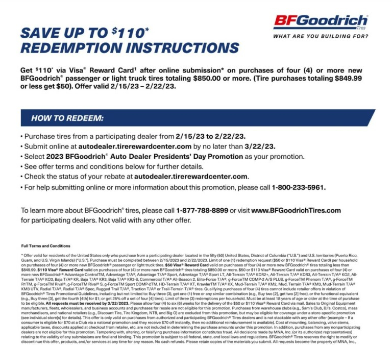 Bfgoodrich Tire Rebate 2023 TireRebate