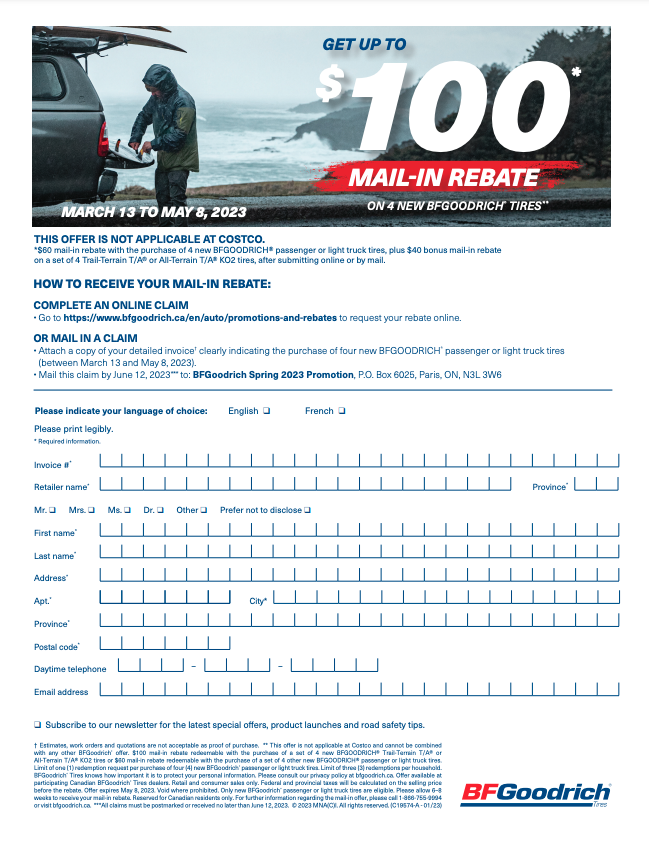 BFGoodrich Tires Rebate 2023 Canada TireRebate