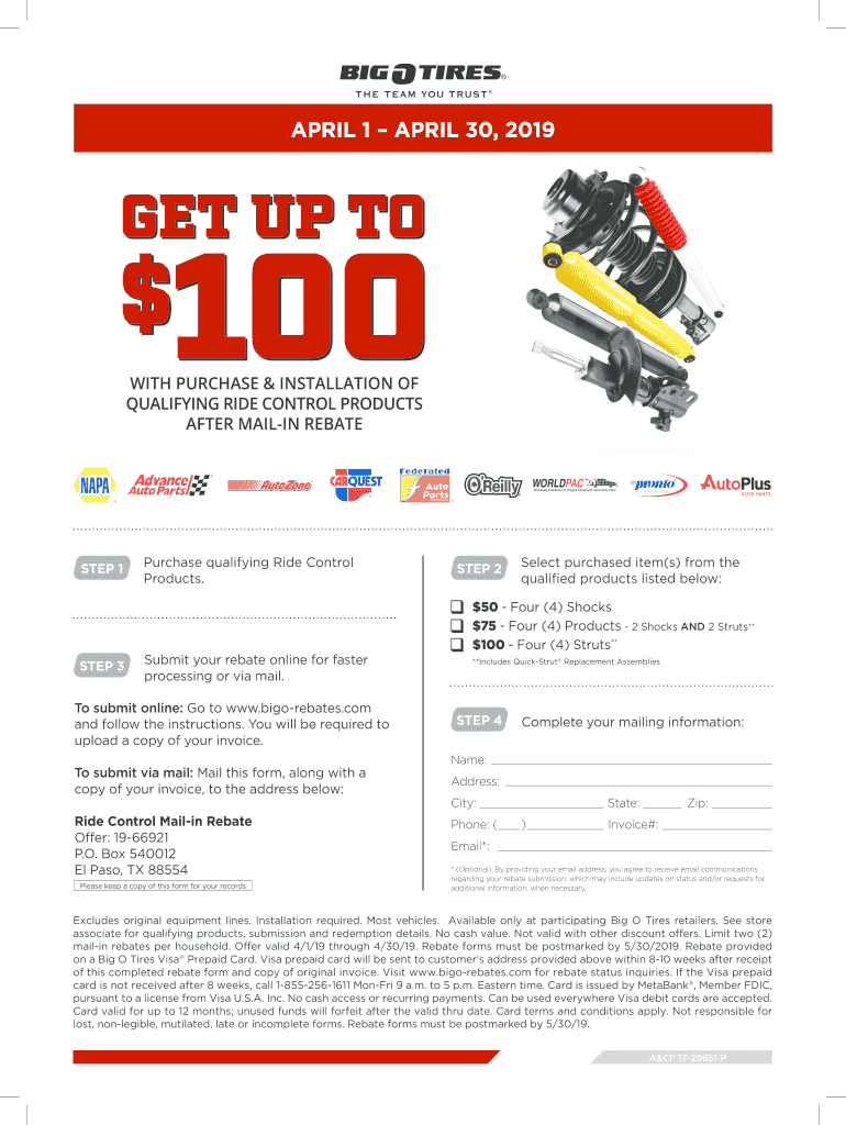 Big O Tires Rebate Form Fill Online Printable Fillable Blank