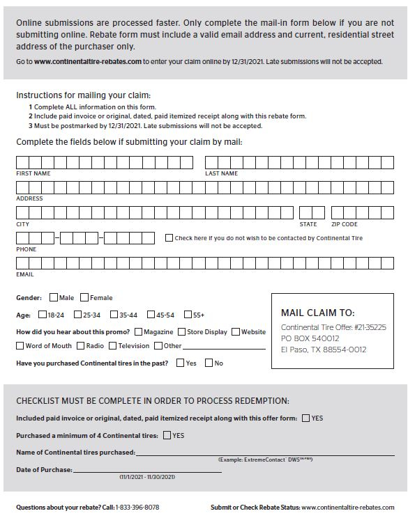 Continental Fall 2021 Rebate Car X