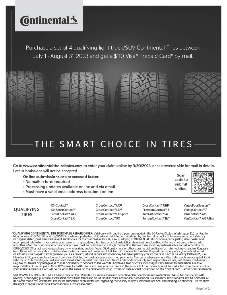 Continental Summer 2023 Rebate 110 Car X