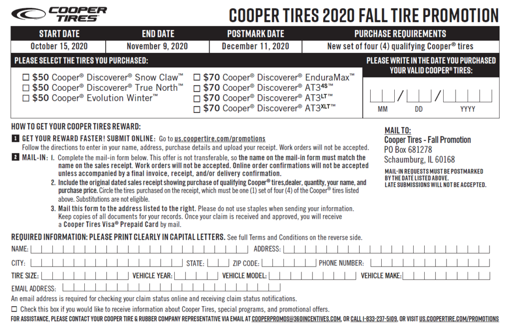 Cooper Tire Rebate Discount Tire Form 2023 Tirerebate