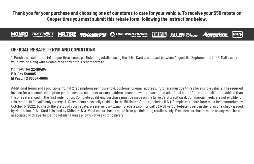 Cooper Tire Rebate Form Summer 2022 2022 Tirerebate