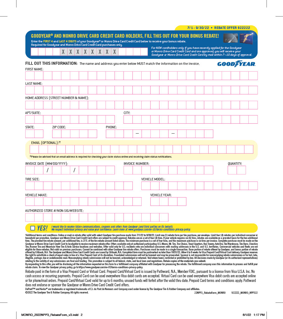 Goodyear Drive Card Rebate July Aug 22 Car X