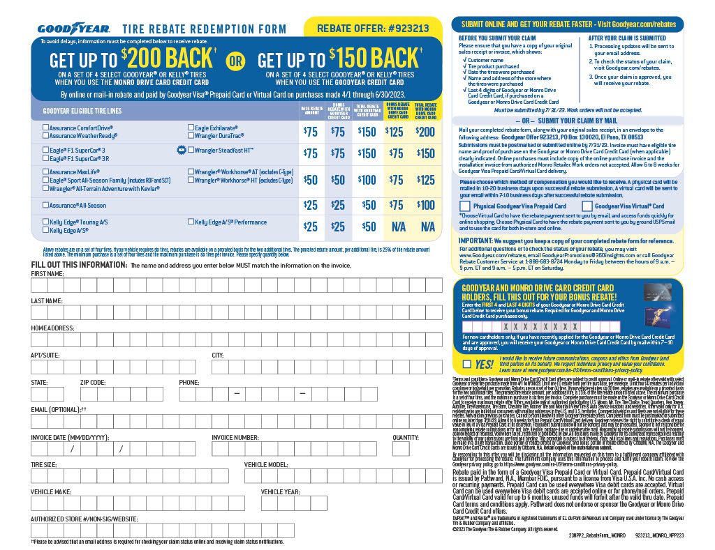 Goodyear Drive Card Rebate Spring 2023 Car X