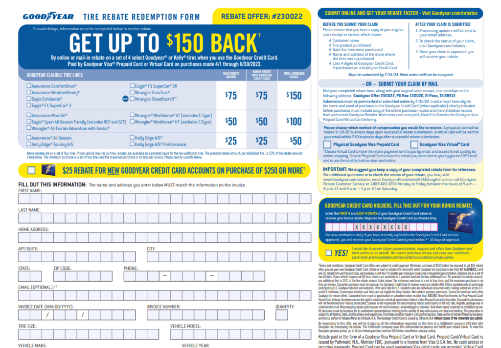 Goodyear Mail In Rebate 2023 Goodyear Rebates