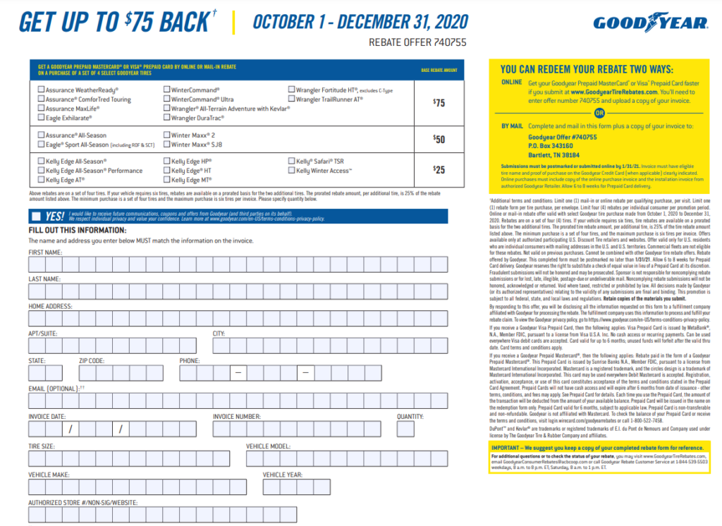 Goodyear Printable Rebate Form