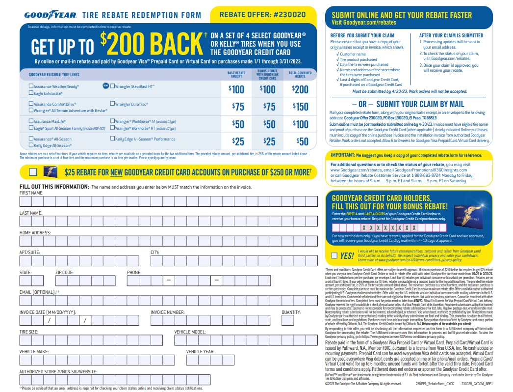 Goodyear Rebate Form October 2023 Goodyear Rebates