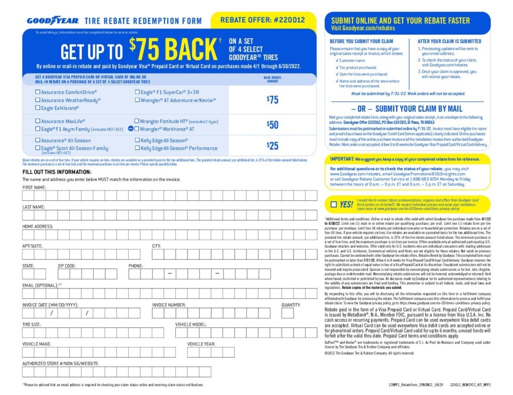 Goodyear Tire April June 2022 Rebate The Tires Easy Blog