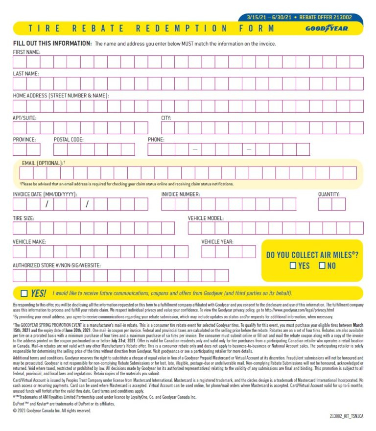 Goodyear Tire Rebate Form December 2022 2023 Tirerebate