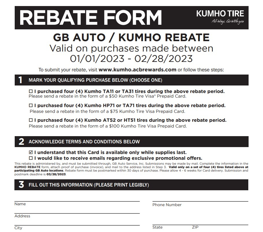 Kumho Tire Rebate 2023 Save Big On Your Next Tire Purchase