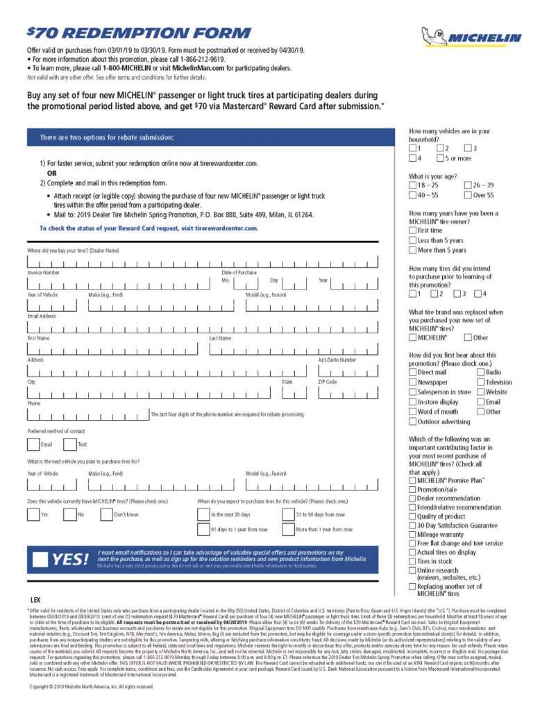 Michelin Tire Rebate Redemption Form 2023 Tirerebate