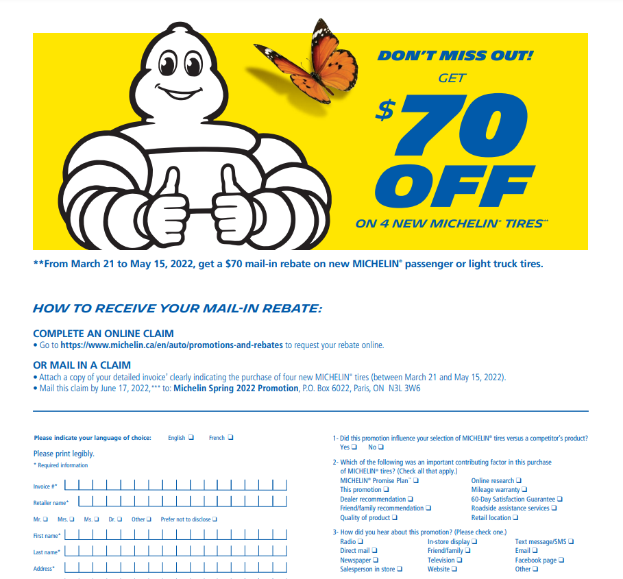 Michelin Tires Rebate Costco Printable Rebate Form