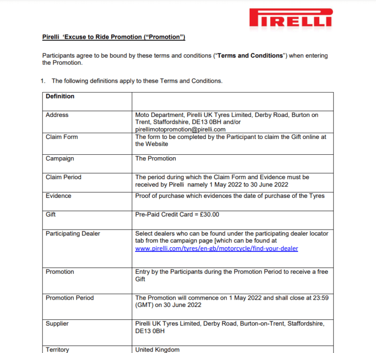 Pirelli Motorcycle Tire Rebate 2022 Printable Rebate Form