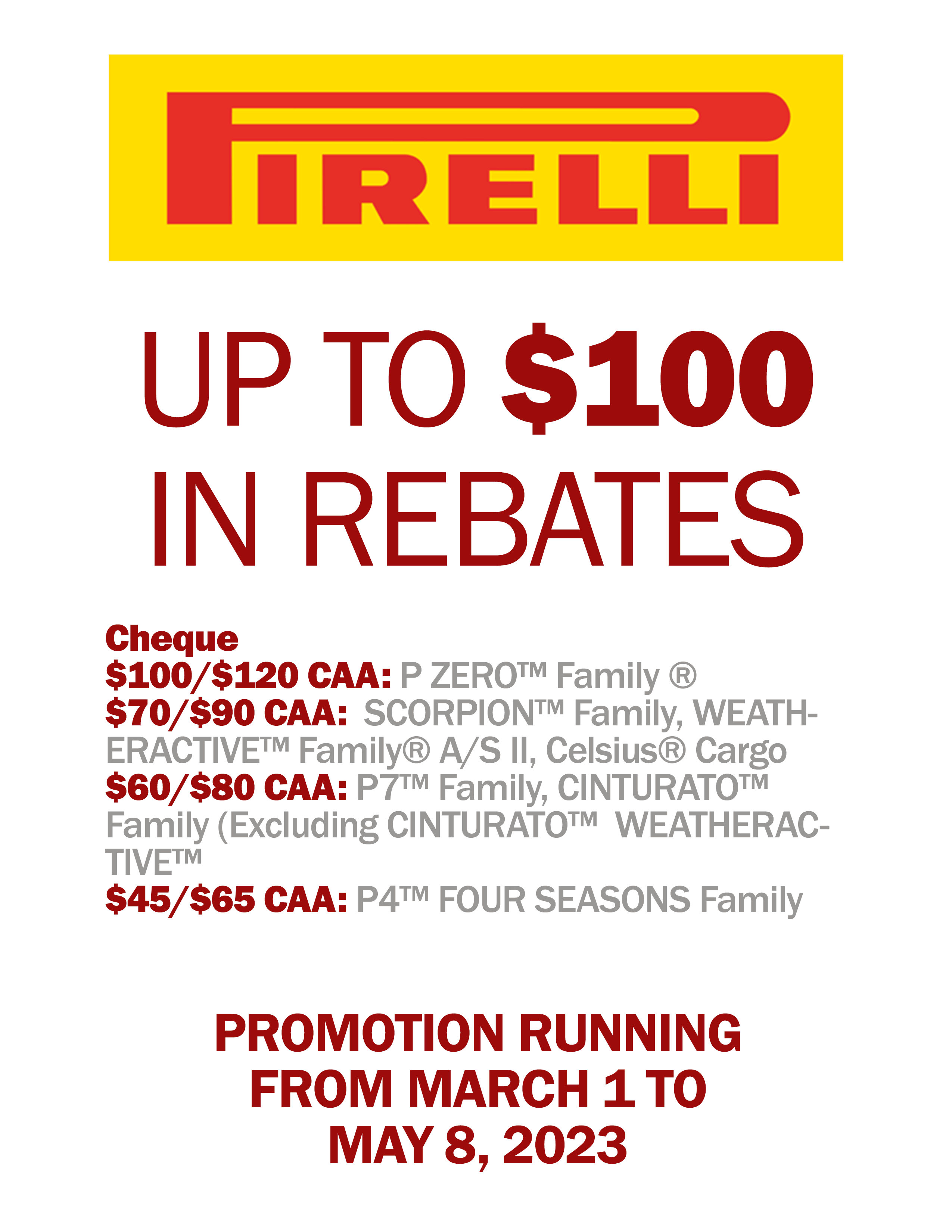 Pirelli Tires Spring Rebate Tirecraft