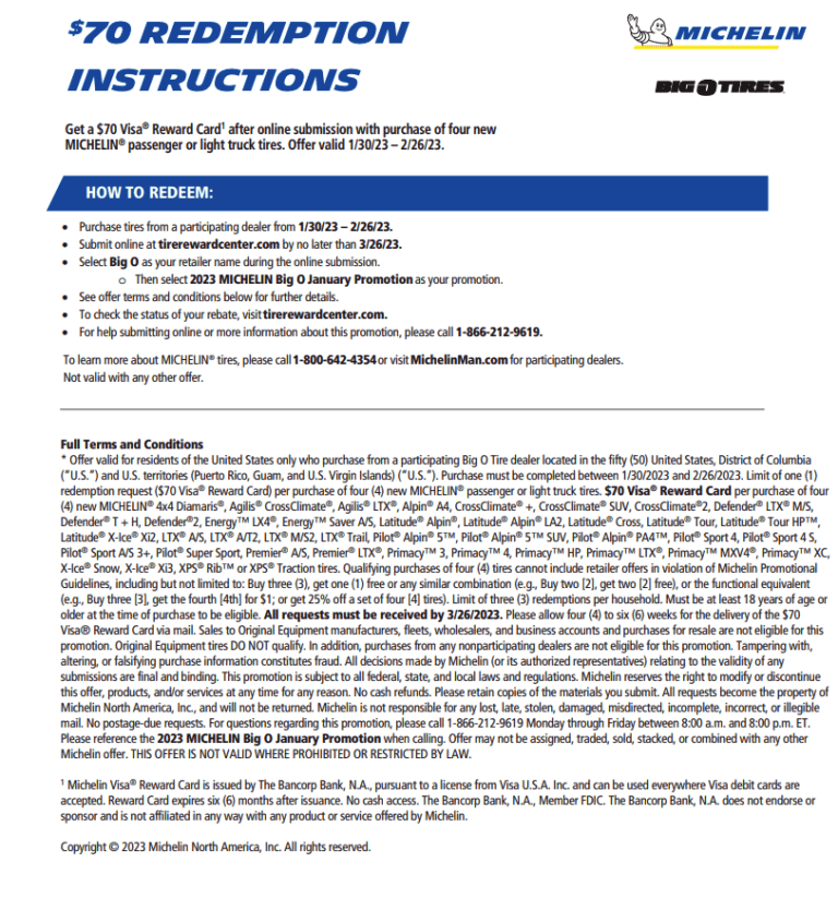 Rebate Form For Michelin Tires 2023 Printable Rebate Form