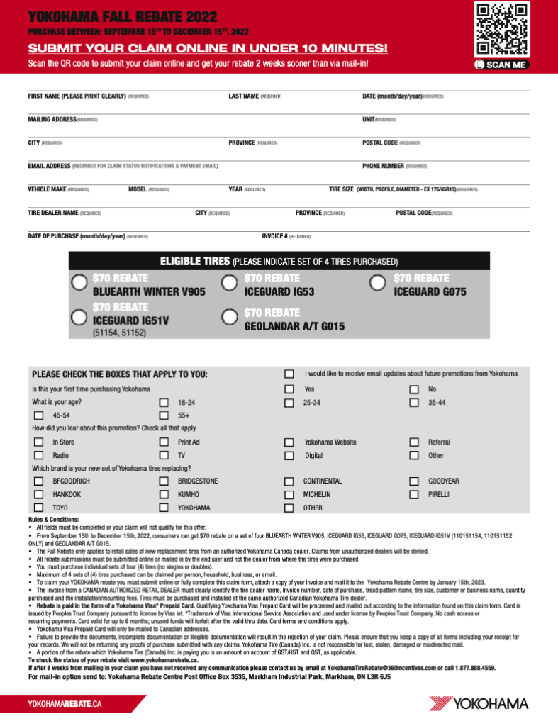 Yokohama Tire Rebate Form 2023 Printable Rebate Form